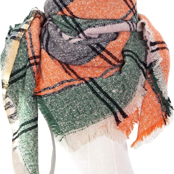 Womens Winter Scarfs Warm Scarf Half Shawls Triangle Scarves Stripe Plaid - Picture 3 of 3